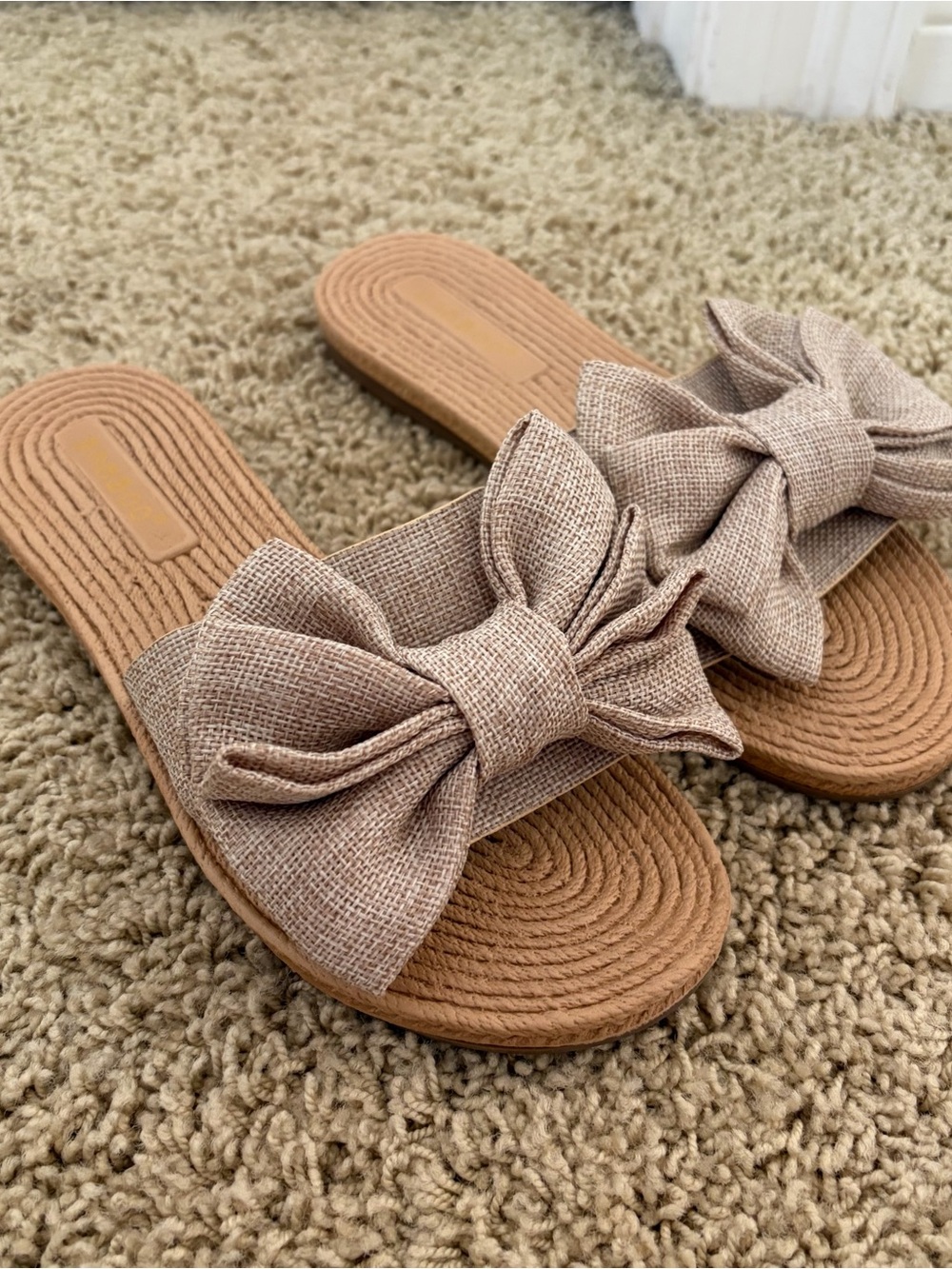 BAMBOO Taupe Bow Slide Sandals